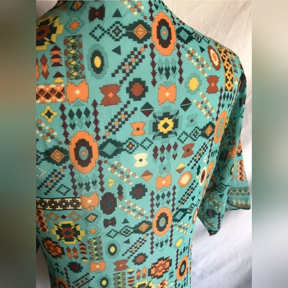 Lularoe Shirley Sheer Teal Multi-Colored Aztec Pattern SZ S UNICORN BeAuTiFuL - Picture 4 of 13